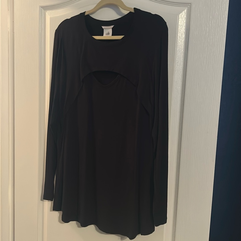 CAbi Black Long-Sleeve Layered Nursing-Friendly Top